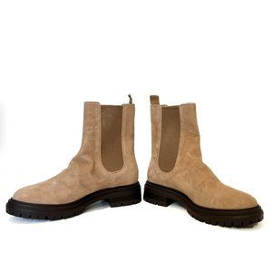 Ann Taylor Women's Natural Suede Lug Sole Chelsea Booties, Size 6.5, Tan